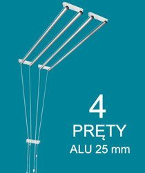 Ceiling dryer 4 rod aluminum ø25 mm round rod